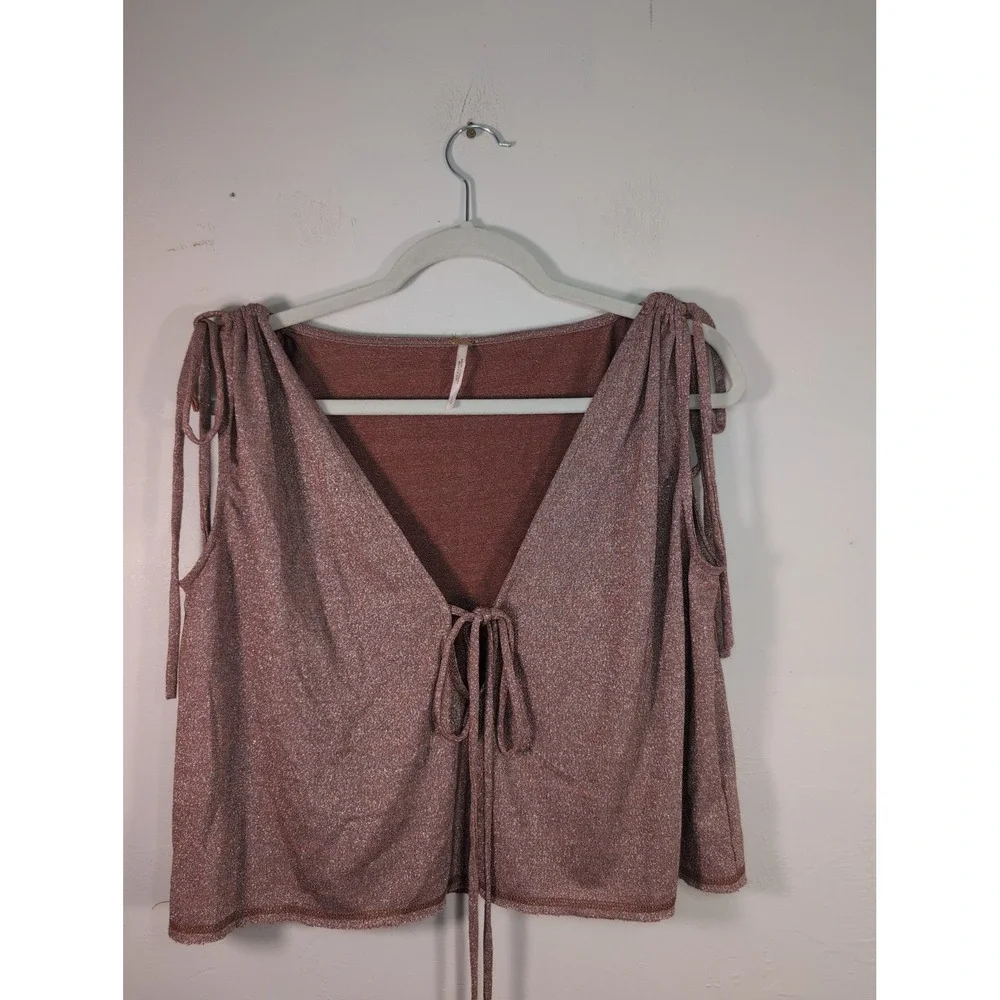 Free People Wanna Dance Shimmering Pink Top Size S